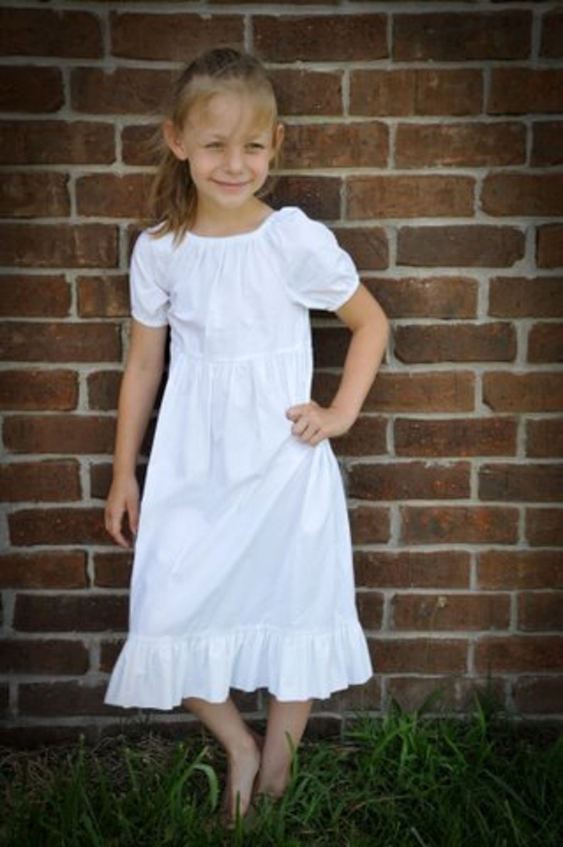 Girls Long Modest Easter Special Occasion Handmade White Cotton Short Sleeve Ruffled Peasant Dress Size 2-8 image 3