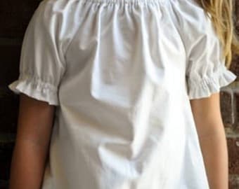 Baby, Toddler and Girls Classic Handmade White Cotton Peasant Blouses - Multiple Sleeve Lengths and Sizes