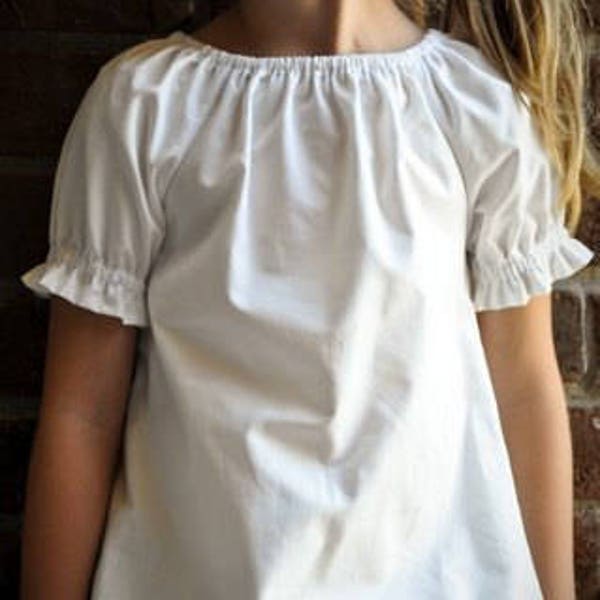 Baby, Toddler and Girls Classic Handmade White Cotton Peasant Blouses - Multiple Sleeve Lengths and Sizes