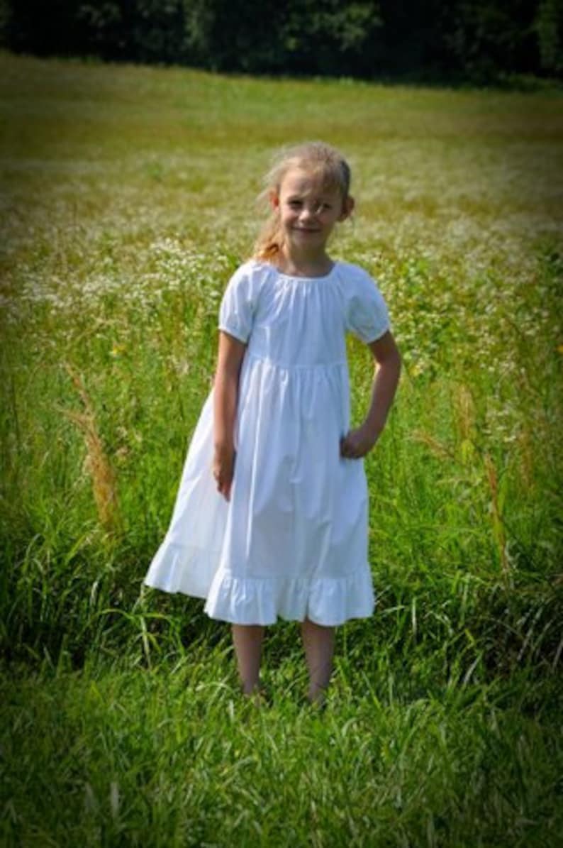 Girls Long Modest Easter Special Occasion Handmade White Cotton Short Sleeve Ruffled Peasant Dress Size 2-8 No Ruffles