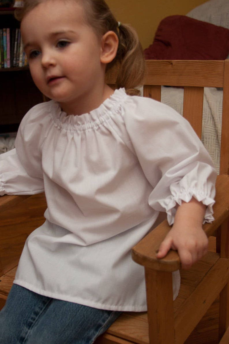 Baby, Toddler and Girls Classic Handmade White Cotton Peasant Blouses Multiple Sleeve Lengths and Sizes image 5