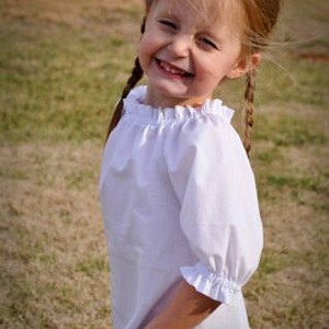 Baby, Toddler and Girls Classic Handmade White Cotton Peasant Blouses Multiple Sleeve Lengths and Sizes 3/4 - all ruffles