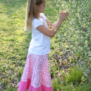 Girls Long Modest Spring Easter Pink and White Daisy Peasant Twirl Skirt Sizes 3-12 image 4