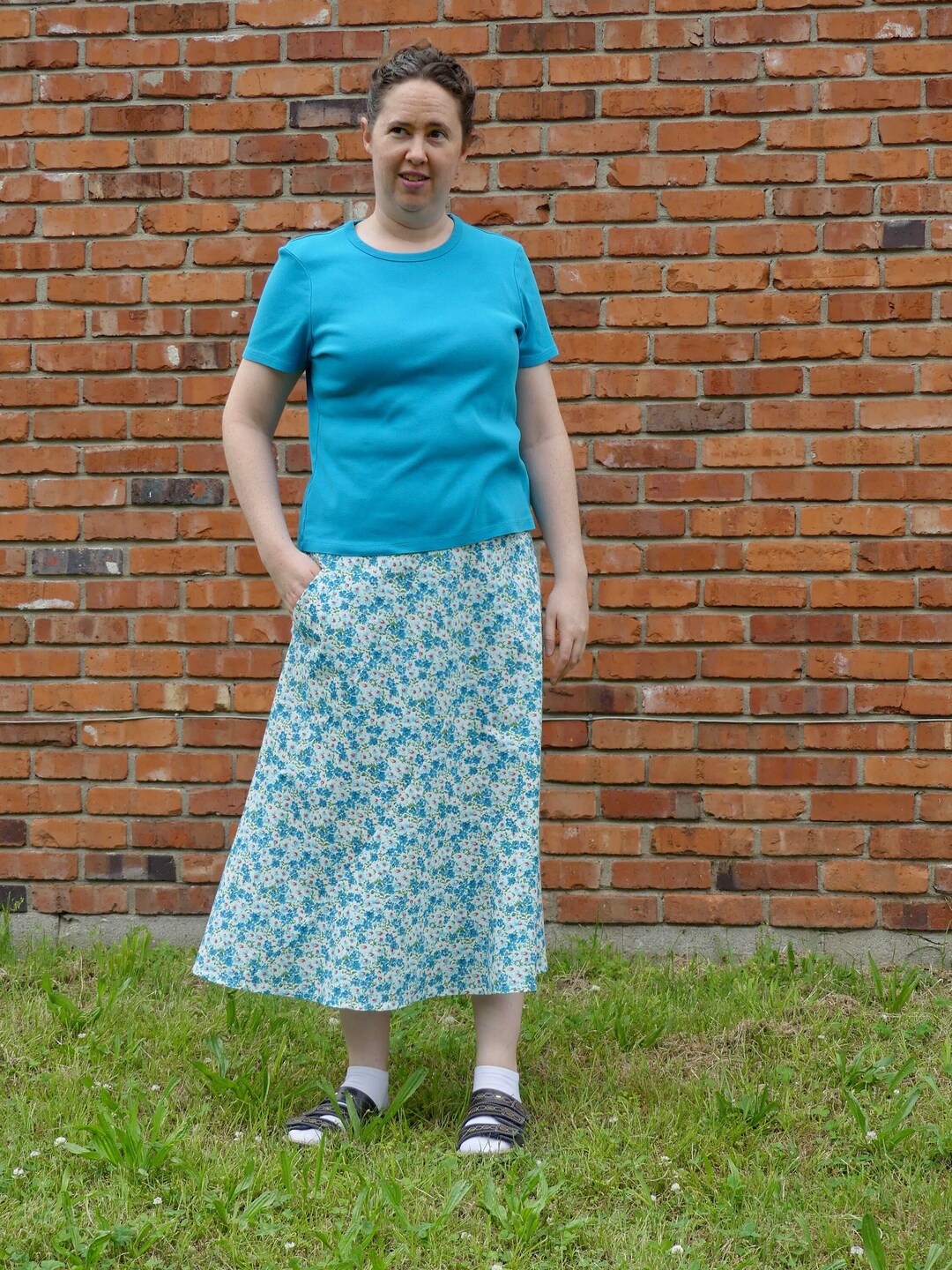 Women's Long Modest Turquoise Floral Spiral Maxi Skirt With Pocket Size ...