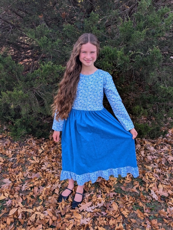 girls long sleeve cotton dress Little Girls' Long Sleeve Dress 100% Organic Cotton Sizes 1-8 Years Moon & Stars 3-4 Years