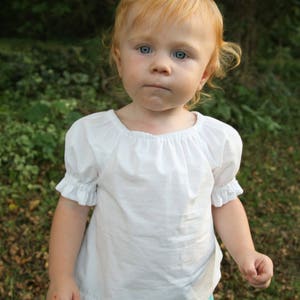 Baby, Toddler and Girls Classic Handmade White Cotton Peasant Blouses Multiple Sleeve Lengths and Sizes image 4