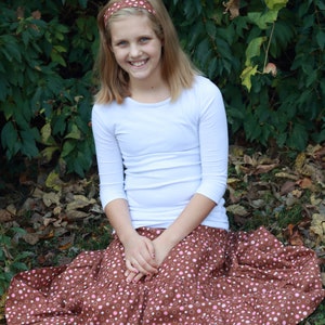 Girls Modest Tiered Peasant Prairie Skirt Choose Your Fabric Color and Print Sizes 3-18 image 7