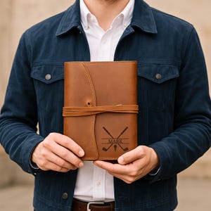 Journal en cuir rechargeable pour cadeau papa golfeur, couverture de cahier personnalisée en cuir véritable, cadeau parfait pour entraîneur ou cadeau de fête des pères pour amateur de golf