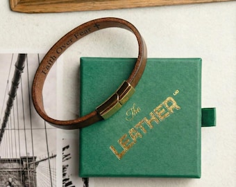 Engraved Leather Bracelet for Men Christian Gift for Him, Christian Cuff Bracelets Leather, Bible Verse Bracelet Custom Christian Jewelry