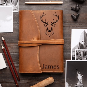 Diário de couro de veado, diário de presente personalizado para caça, diário de caça personalizado, diário de couro, presente para caçador, capa de livro de couro personalizada