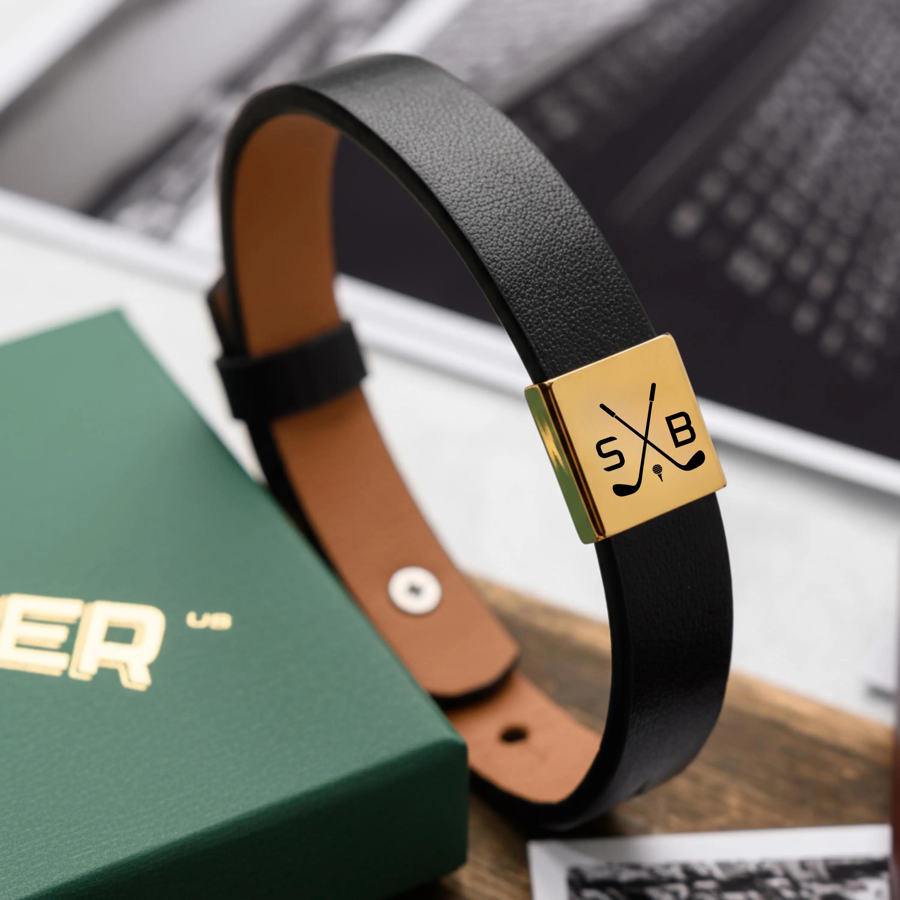 Personalized Golf Bracelet for Men, Custom Engraved Golfer Gift for Men, Adjustable Initial Bracelet for Dad Brother or Husband Gift