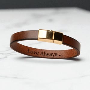 Anniversary Gift for Him Men Leather Bracelet Personalized with Secret Message, Birthday Gifts for Husband Engraved Bracelet Gift for Men