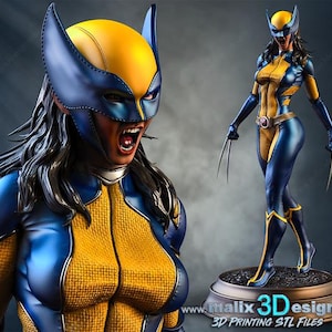 Laura Kinney X-23 – Marvel Fan Art 3D-resinfigur – 22 cm staty att montera – Wolverine kvinnlig 3D-tryckt figur omålad