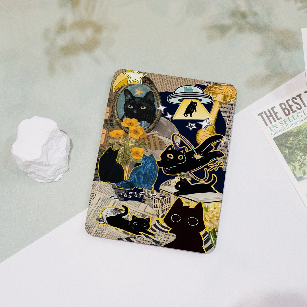 Vintage Collage Black Cat Kindle Case Custom for Paperwhite 12th/11th ...