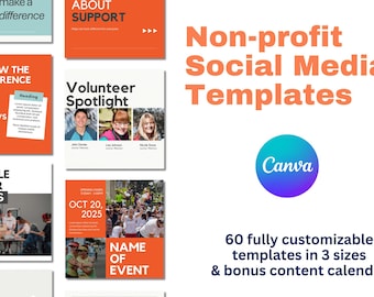 60 modèles de réseaux sociaux à but non lucratif : articles modifiables Canva (téléchargement numérique)