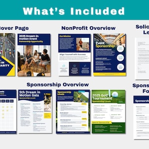 Non-profit event sponsorship package template photos and page breakdown