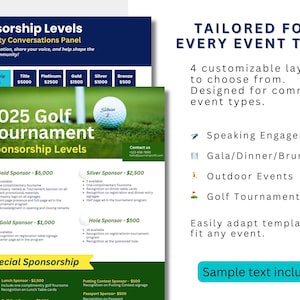 Non-profit event sponsorship package template photos, highlighting a golf sponsorship flyer