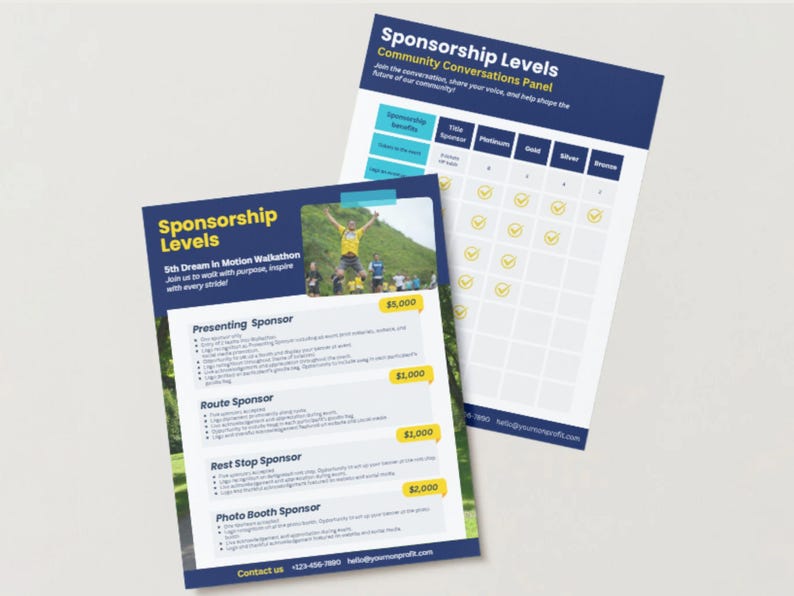 Printed pages of Non-profit event sponsorship package template photos