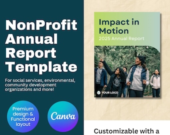 Plantilla de Informe de Impacto Anual para Organizaciones sin Fines de Lucro: Diseño editable en Canva (Descarga digital)
