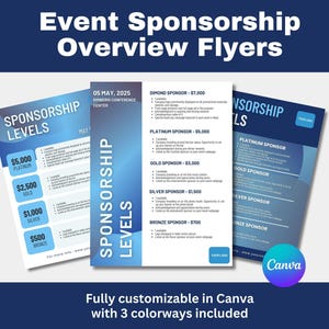 Event Sponsorship Levels Template, Sponsorship Package, Fundraising Event Flyer, Canva Template, Fully Customizable, Multiple Colorways