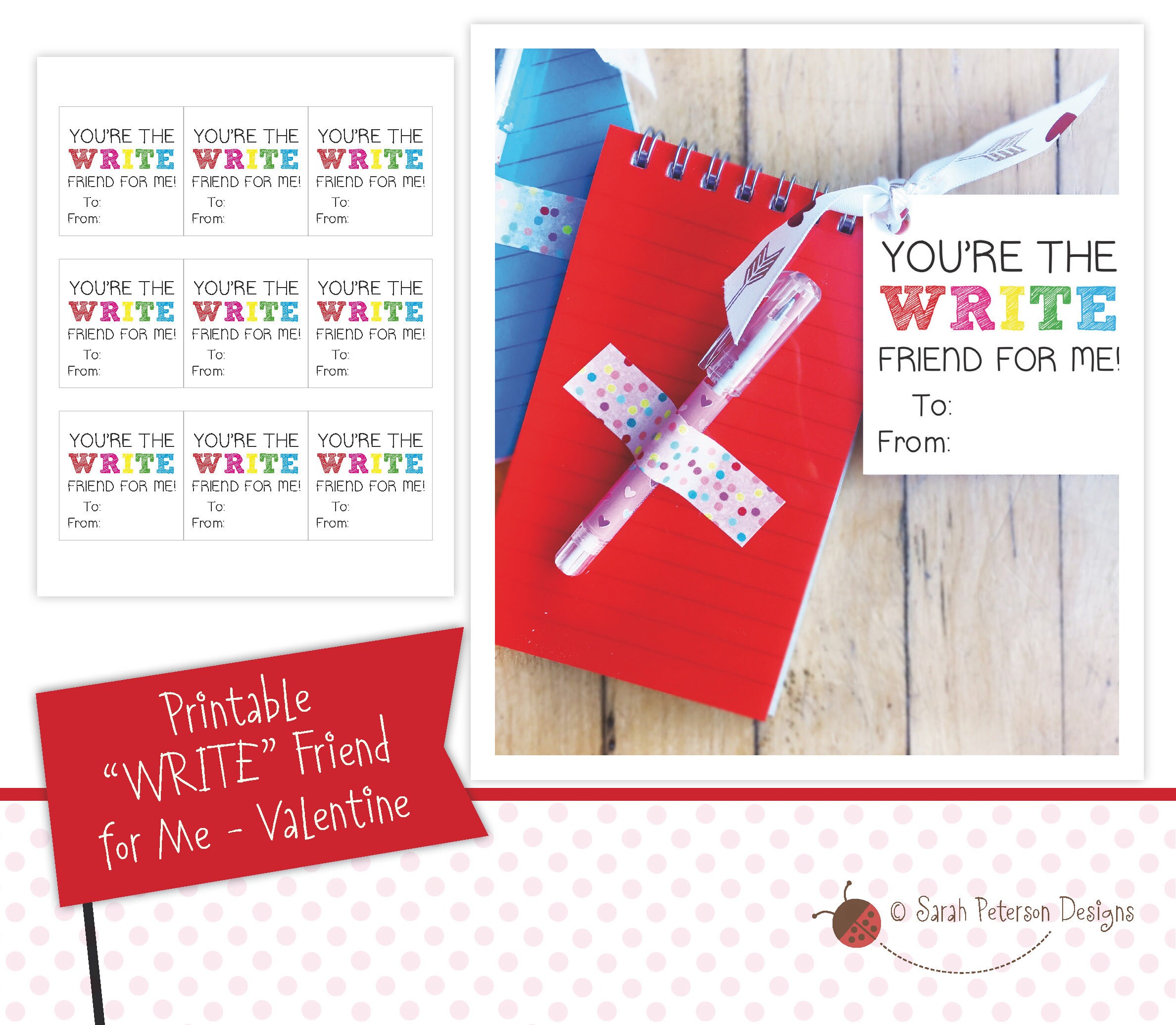 PRINTABLE You're the WRITE Friend for Me DIY Pen and Notepad Valentine ...