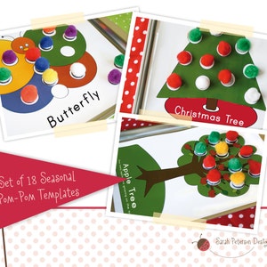 Instant Download Printable - Set of 18 Pom Pom Templates for Winter, Summer and Fall