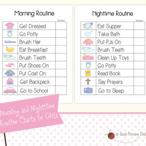Instant Download Printable - Morning and Nighttime Routine TO DO / CHORE Charts for Girls