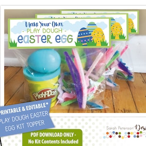 Instant Download PRINTABLE EDITABLE Make Your Own Play Dough Easter Egg Kit Bag Toppers Instant Download Printable image 1
