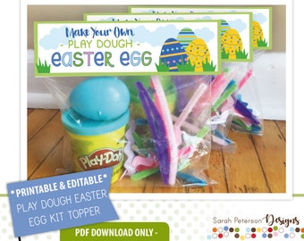Instant Download PRINTABLE - EDITABLE - Make Your Own Play Dough "Easter Egg" Kit Bag Toppers - Instant Download Printable