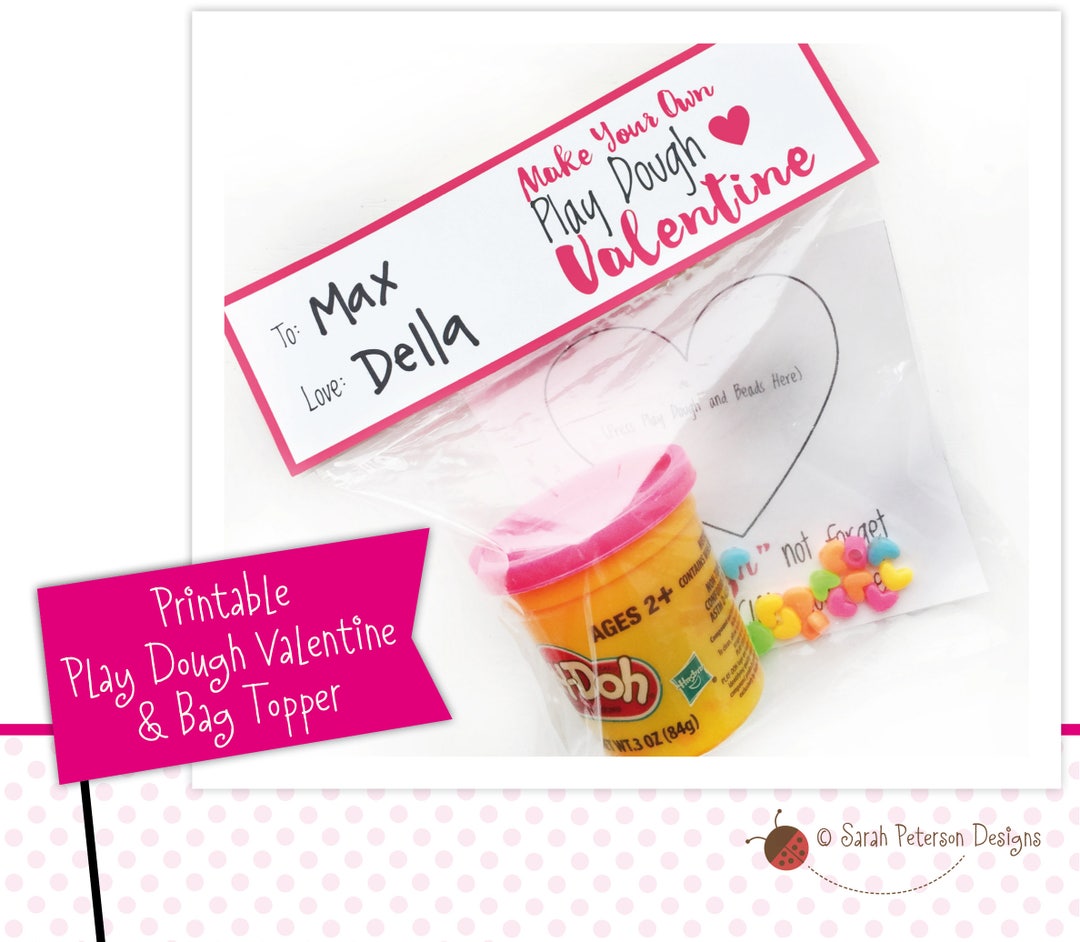 PRINTABLE Play Dough Valentine Activity &amp; Favor Bag Topper Instant ...