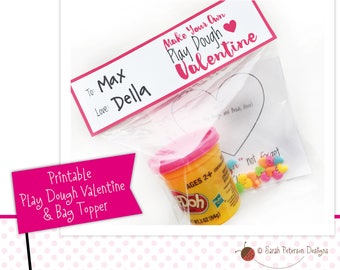 PRINTABLE - Play Dough Valentine Activity & Favor Bag Topper - Instant Download