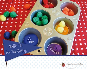 Muffin Tin Pom Pom Color Sorting Activity - Instant Download Printable