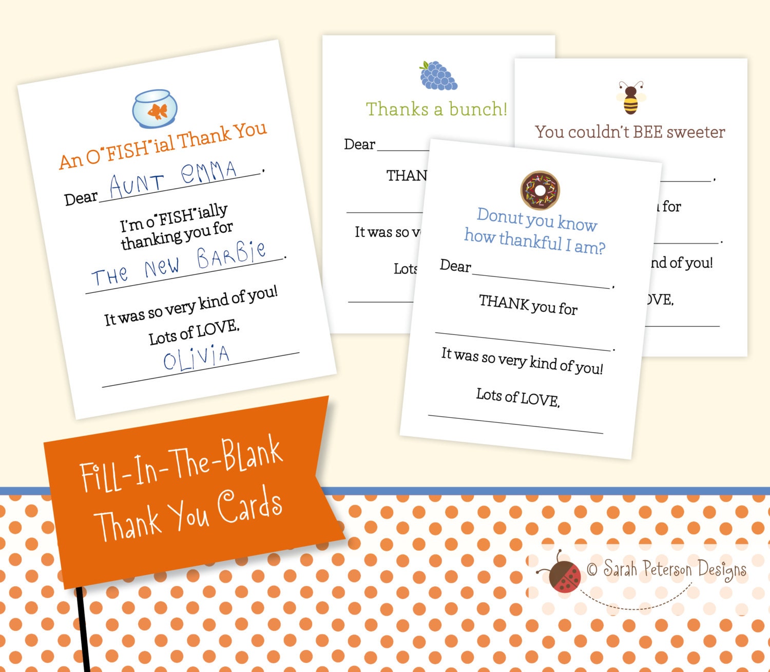 PRINTABLE Fillintheblank Thank You Cards for Kids Etsy