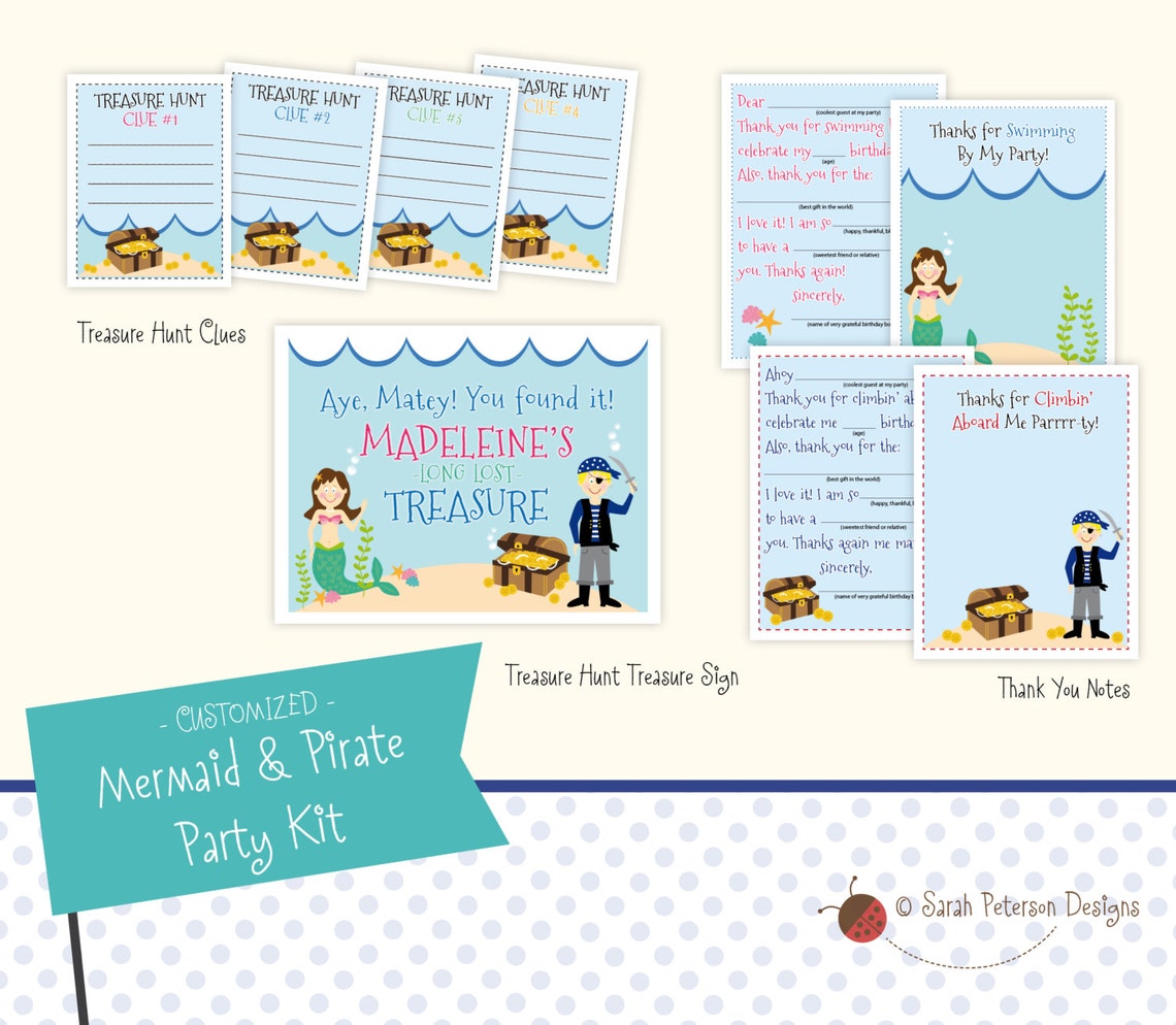 Custom Mermaid and Pirate Birthday Party Printables Package | Etsy