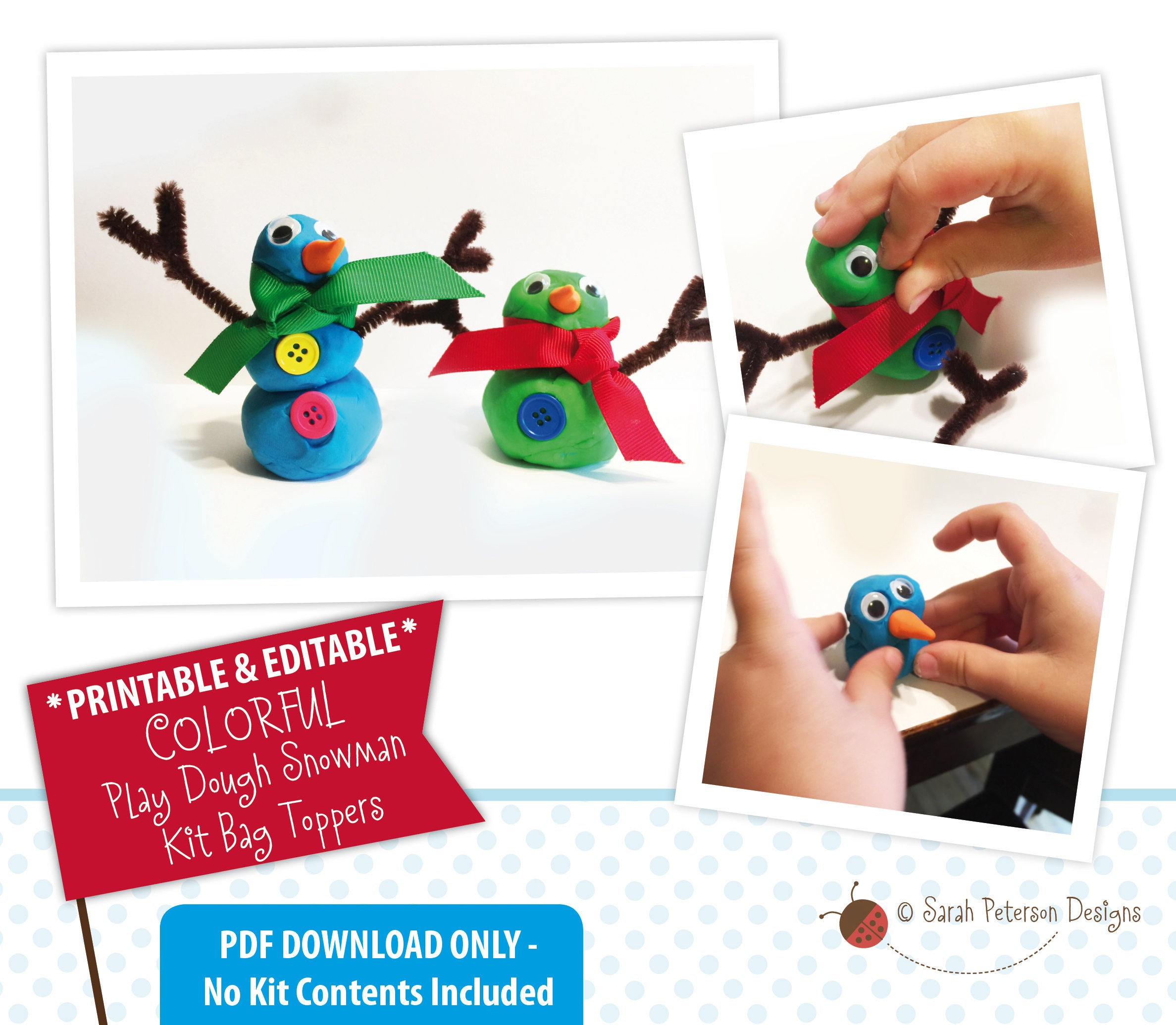 Printable Play Dough Snowman Kit Bag Topper Make Your Own Snowman Build  Your Own Snowman Digital Printable DIY 