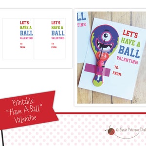 PRINTABLE Let's Have a Ball Valentine DIY Paddle Ball Valentine Card ...