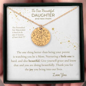 Presente para nova mãe dos pais, colar com mapa estelar personalizado, presente para filha/nova mãe, 1º dia das mães, presente para pais e filhas, cartão com mensagem significativa