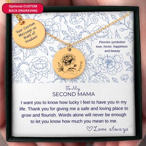 Pendentif pivoine gravé 2e maman, cadeau maman/maman non biologique en prime, collier de fleurs de naissance pivoine, merci tante préférée, fête des mères, anniversaire