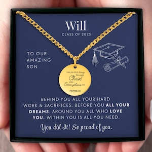 Christelijke afstuderen gegraveerde ketting voor hem/haar, bijbelvers hanger, gepersonaliseerd cadeau voor kind, kleinkind, broer of zus, neef/nicht