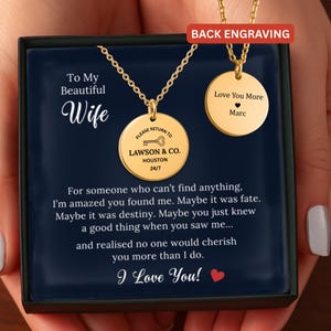 Wife Necklace: Personalized Engraved Pendant With Funny but Heartfelt Love Message Card