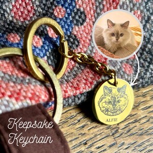 Chaveiro personalizado com retrato de gato, cartão de mensagem personalizado, presente para mãe de gato, presente para pai de gato, emblema de família gravado personalizado, presente personalizado para mãe de gato