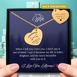 To My Wife Heart Necklace • Modern Engraved Pendant with Message Card • Personalized Gift for Wife • Anniversary, Birthday, Christmas gift