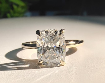 IGI Certified Elongated Cushion Cut Lab Grown Diamond Engagement Ring Cushion Solitaire Lab Diamond Ring Unique Yellow Gold Anniversary Ring