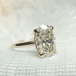 Certified 4 carat Lab Grown Oval Diamond Engagement Ring Long Hidden Halo Lab Diamond Ring 14k Gold Big Hailey Bieber Celebrity Style Ring