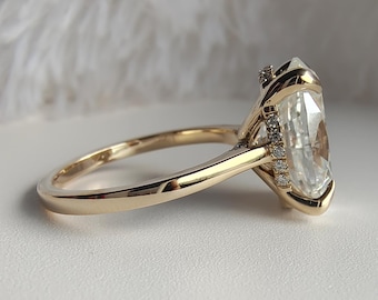 Oval Diamond Engagement Ring, IGI Certified Lab Grown Diamond Wedding Ring, 14k Gold Cathedral Set Hidden Halo Anniversary Ring Gift for Her