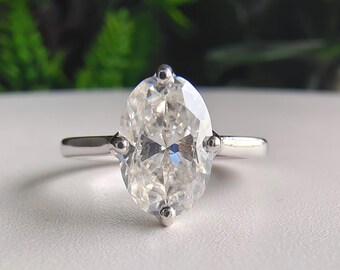 Tulip Set IGI Certified Oval Cut Lab Grown Diamond Engagement Ring, Hidden Aquamarine Birthstone Ring, 14k Gold Flower Setting Ring for Her