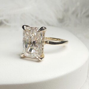 Lab Grown Radiant Cut Diamond Engagement Ring with Hidden Halo Setting 14k Yellow Gold Radiant Solitaire Lab Diamond Ring IGI Certified Ring