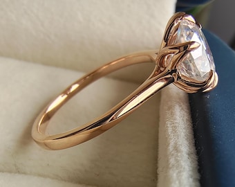 Real Lab Grown Diamond Solitaire Ring Round Cut Tulip Engagement Ring for Her 14k Solid Gold Certified Lab Diamond Ring for Anniversary