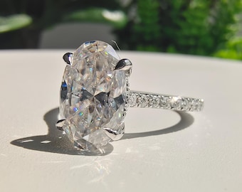 2 carat Oval Lab Grown Diamond Tiny Engagement Ring/ IGI Certified D VVS2/ 14k Solid Gold Solitaire Hidden Halo Lab Diamond Ring for Women