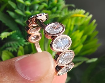 Oval Cut Diamond Wedding Band Half Eternity Lab Grown Diamond Band 10k Solid Gold Eco Friendly Engagement Ring Bezel Set Anniversary Band